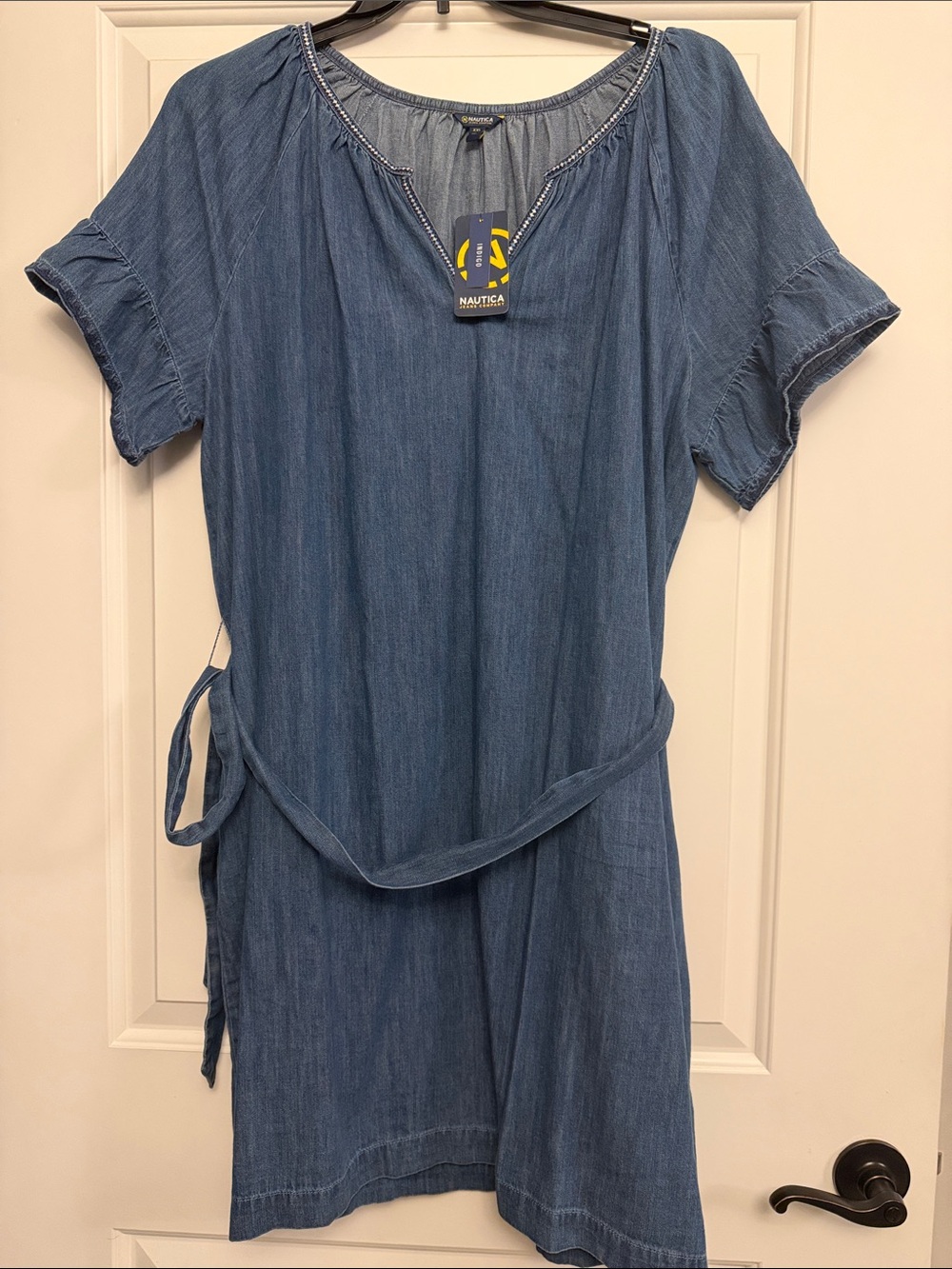 Nautica Indigo Blue Tie-Waist Midi Dress